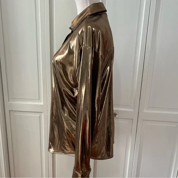 Anthropologie Shine  Gold Button Down Shirt  L - Picture 15 of 16